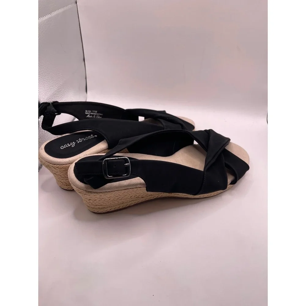Easy Street Womens Black Espadrille Wedge Sandals Slingback Twisted Knot 11W